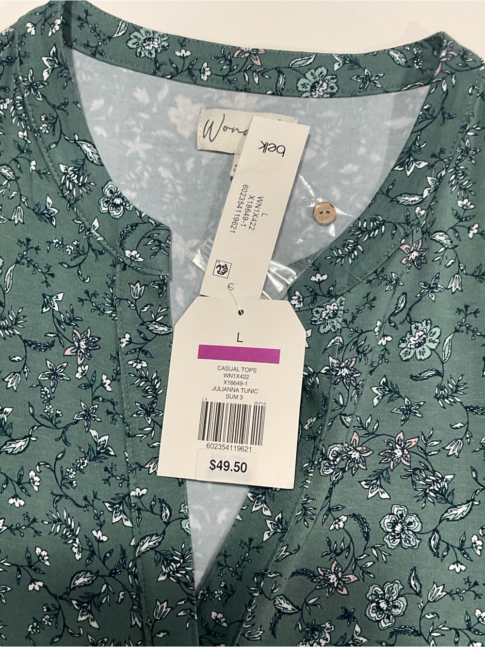 Wonderly Teal Green Floral Button-Tiered Short Sleeve Tunic - Picture 4 of 10